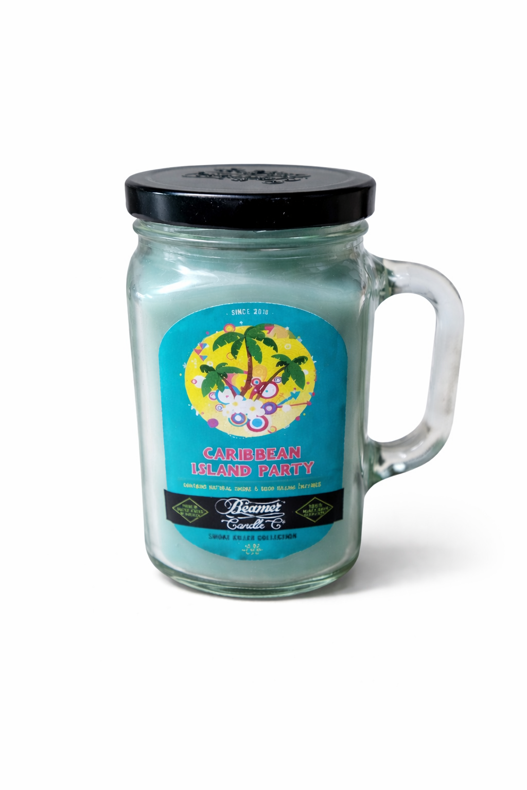 2026/02/1001101413.png נר ריחני Caribbean Island Party מנטרל ריחות עשן בצנצנת זכוכית עם ידית | תוצרת ארה״ב – תמונה 1